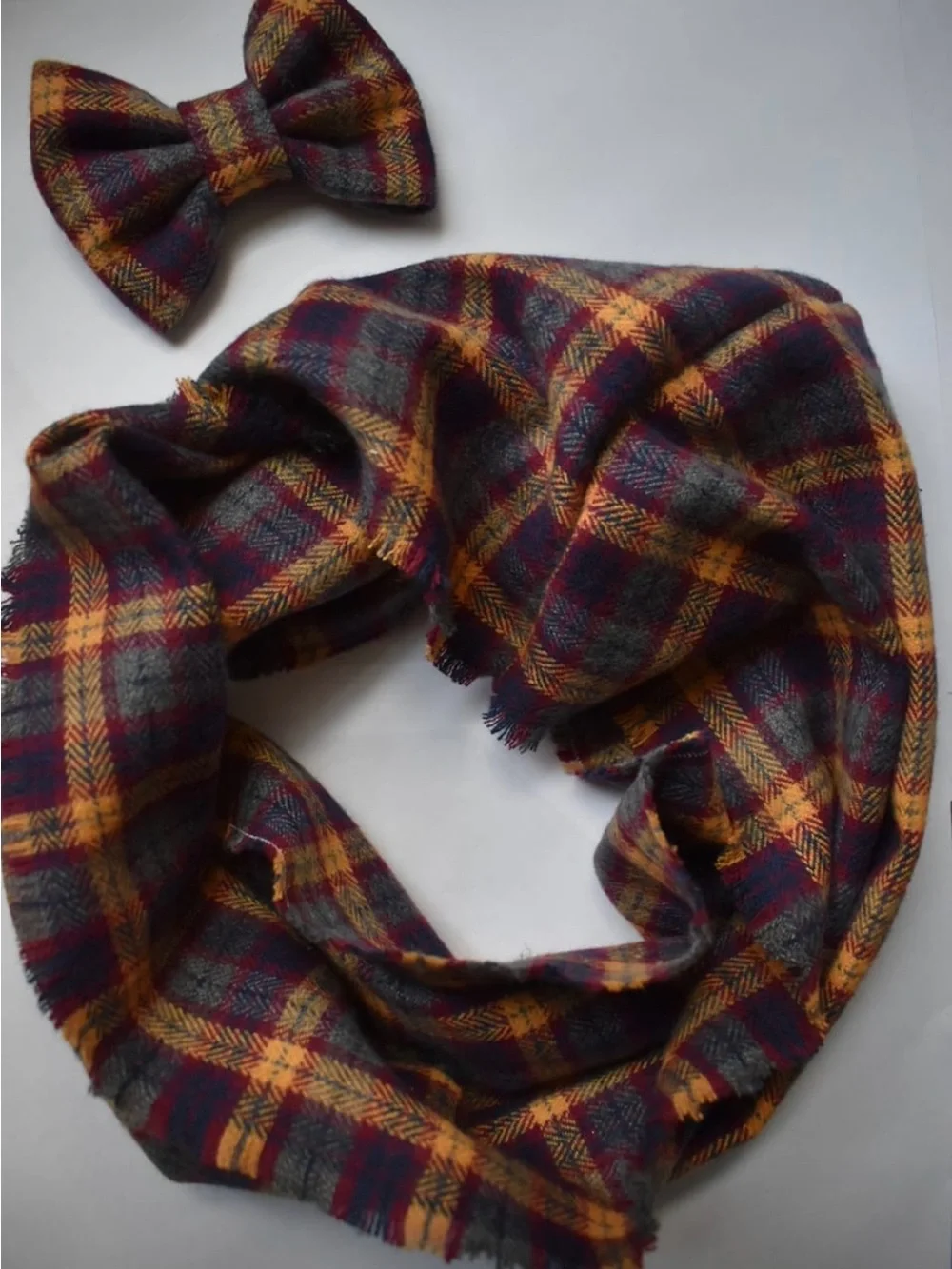 Baby Fall Plaid Infinity Scarf and Bow Set
